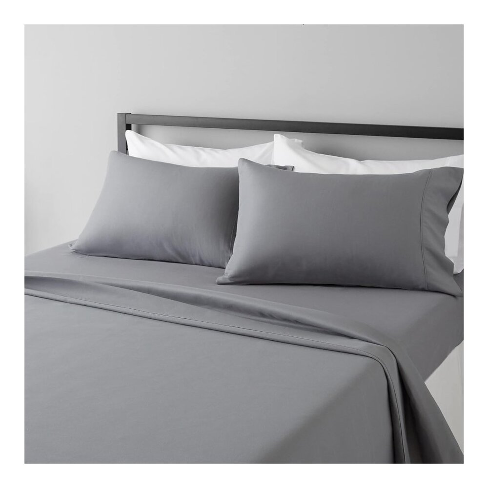 Amazon Basics Full Sheet Set, Dark Gray Microfiber, Deep Pockets, OEKO-TEX Certi